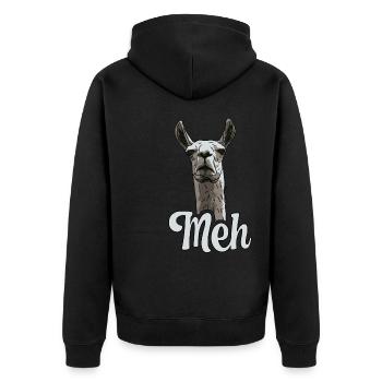 Unimpressed Llama - Meh - Unisex Premium Organic Zip Hoodie - black - Back - Nico (187cm)