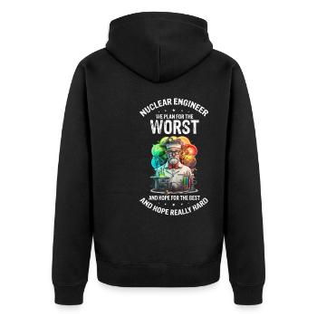 Kernenergie Spruch für Kernenergie - Unisex Premium Bio Zip Hoodie - Schwarz - Hinten - Nico (187cm)