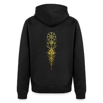 Aegishjalmur Triskele Wikinger Runen Seidr Magie - Unisex Premium Bio Zip Hoodie - Schwarz - Hinten - Nico (187cm)