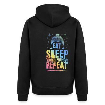 Eat Sleep Winter Repeat - Unisex Premium Organic Zip Hoodie - black - Back - Nico (187cm)