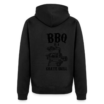 Fleisch und Bier | Grillen Grillmeister Geschenke - Unisex Premium Bio Zip Hoodie - Schwarz - Hinten - Nico (187cm)