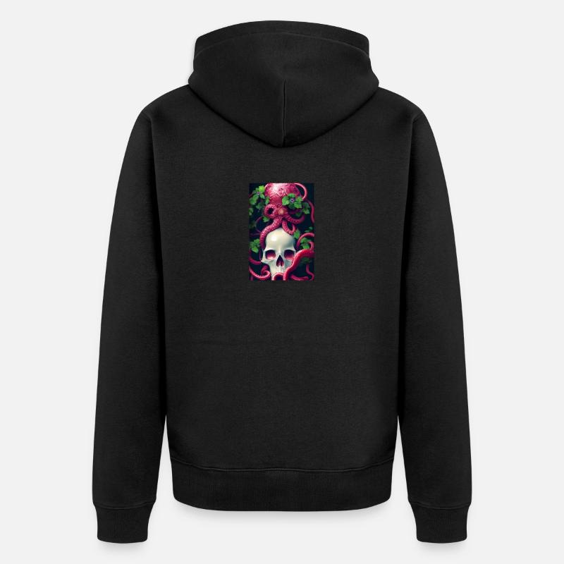 Skull Skull Blomster Tattoo Blæksprutte Blæksprutte Blæksprutte - Premium økologisk unisex-hættejakke - sort