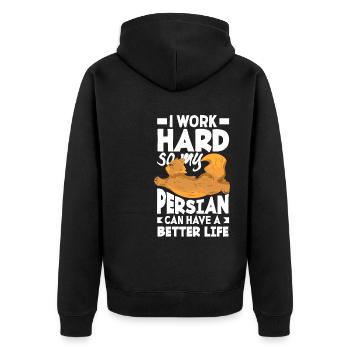 I work hard so my Persian can have a better life - Unisex Premium Bio Zip Hoodie - Schwarz - Hinten - Nico (187cm)