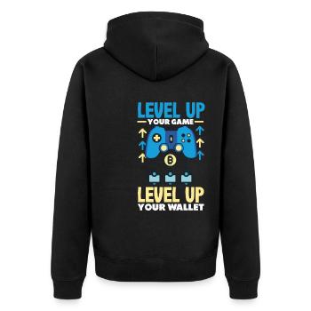 Cryptocurrency Rewards Gaming Blockchain Gamer - Unisex Premium Bio Zip Hoodie - Schwarz - Hinten - Nico (187cm)