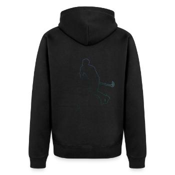 Innebandy Unihockeyspielen Hockey Salibandy - Unisex Premium Bio Zip Hoodie - Schwarz - Hinten - Nico (187cm)