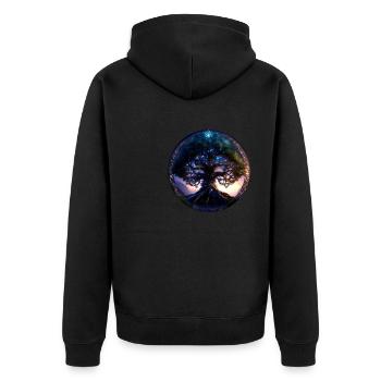 Baum des Lebens ,Lebensbaum,Nacht, Sterne,blau - Unisex Premium Bio Zip Hoodie - Schwarz - Hinten - Nico (187cm)