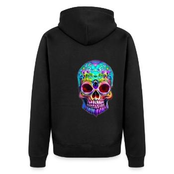 Mehrfarbiger stilisierter Totenkopf - Unisex Premium Bio Zip Hoodie - Schwarz - Hinten - Nico (187cm)