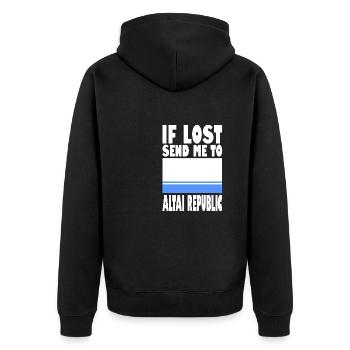 Altai Republic Flagge Spruch - Unisex Premium Bio Zip Hoodie - Schwarz - Hinten - Nico (187cm)