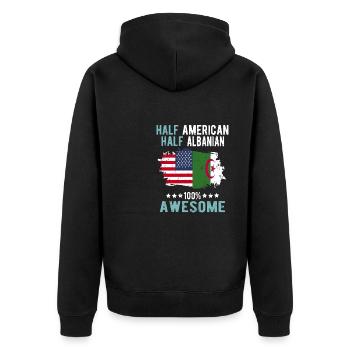 Halb Amerikaner Halb Albaner - Unisex Premium Bio Zip Hoodie - Schwarz - Hinten - Nico (187cm)