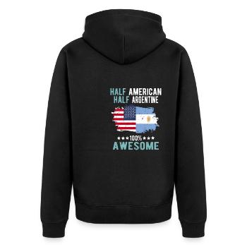 Halb Amerikaner Halb Argentiner - Unisex Premium Bio Zip Hoodie - Schwarz - Hinten - Nico (187cm)
