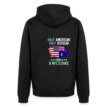 Halb Amerikaner Halb Australier - Unisex Premium Bio Zip Hoodie - Schwarz - Hinten - Nico (187cm)