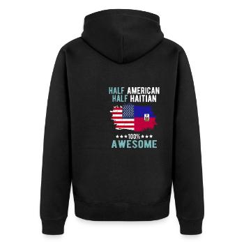 Half American, half Haitian - Unisex Premium Organic Zip Hoodie - black - Back - Nico (187cm)