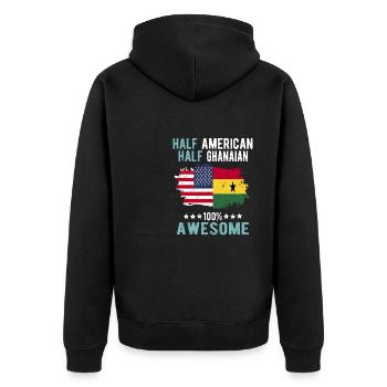 Halb Amerikaner Halb Ghanese - Unisex Premium Bio Zip Hoodie - Schwarz - Hinten - Nico (187cm)