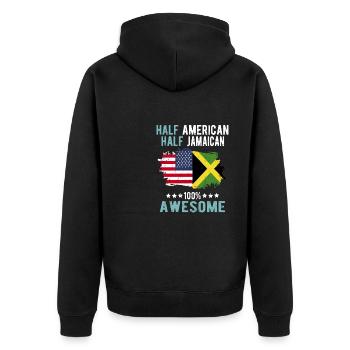 Halb Amerikaner Halb Jamaikaner - Unisex Premium Bio Zip Hoodie - Schwarz - Hinten - Nico (187cm)