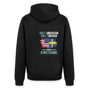 Halb Amerikaner Halb Schwede - Unisex Premium Bio Zip Hoodie - Schwarz - Hinten - Nico (187cm)