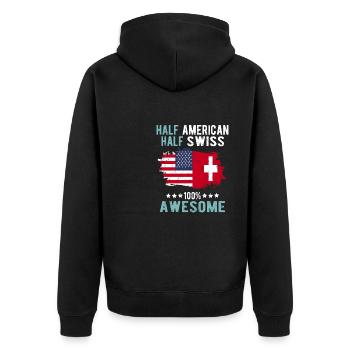 Half American Half Swiss - Unisex Premium Organic Zip Hoodie - black - Back - Nico (187cm)