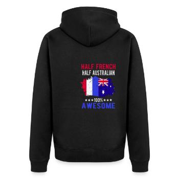 Halb Franzose Halb Australier - Unisex Premium Bio Zip Hoodie - Schwarz - Hinten - Nico (187cm)