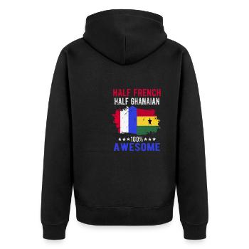 Halb Franzose Halb Ghanese - Unisex Premium Bio Zip Hoodie - Schwarz - Hinten - Nico (187cm)