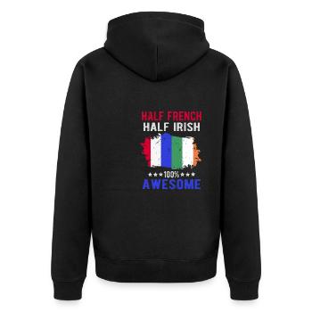 Halb Franzose Halb Ire - Unisex Premium Bio Zip Hoodie - Schwarz - Hinten - Nico (187cm)