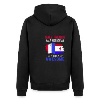 Halb Franzose Halb Mordwinen - Unisex Premium Bio Zip Hoodie - Schwarz - Hinten - Nico (187cm)