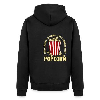 Über Popcorn nachdenken Ironisches Sprichwort - Unisex Premium Bio Zip Hoodie - Schwarz - Hinten - Nico (187cm)