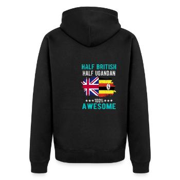 Halb Brite Halb Ugander - Unisex Premium Bio Zip Hoodie - Schwarz - Hinten - Nico (187cm)