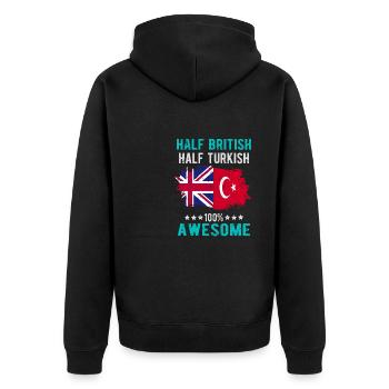 Half British Half Turk - Unisex Premium Organic Zip Hoodie - black - Back - Nico (187cm)