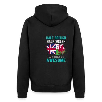 Halb Brite Halb Waliser - Unisex Premium Bio Zip Hoodie - Schwarz - Hinten - Nico (187cm)