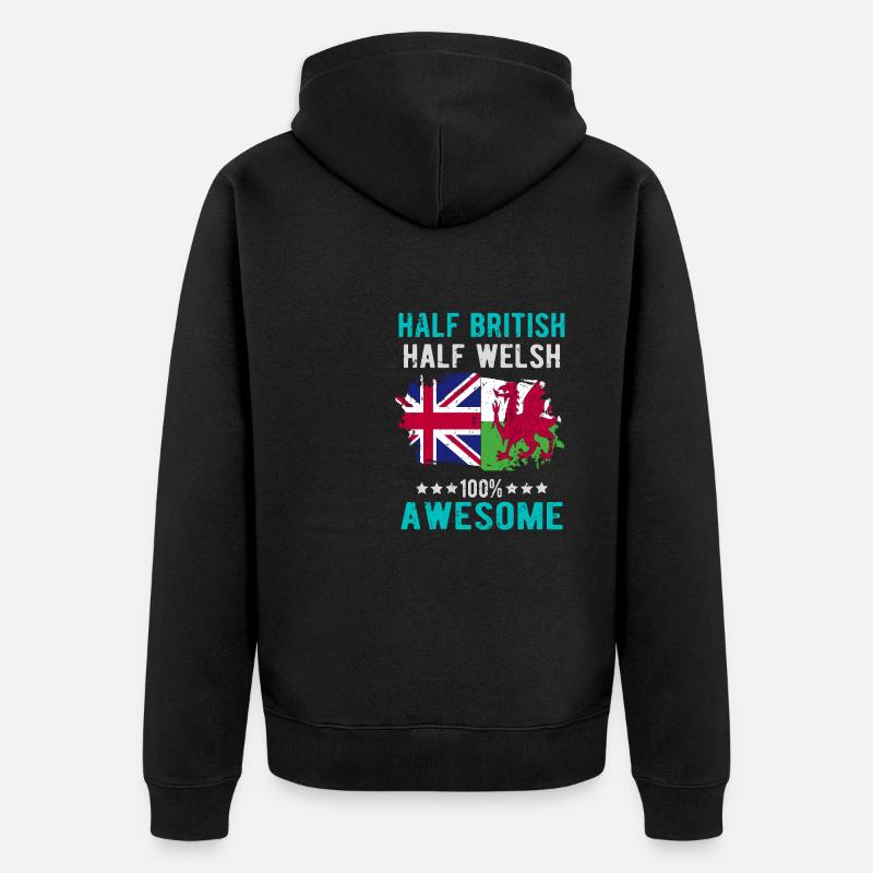 Halb Brite Halb Waliser - Unisex Premium Bio Zip Hoodie - Schwarz
