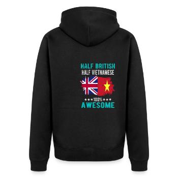 Halb Brite Halb Vietnamese - Unisex Premium Bio Zip Hoodie - Schwarz - Hinten - Nico (187cm)