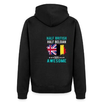 Halb Brite Halb Belgier - Unisex Premium Bio Zip Hoodie - Schwarz - Hinten - Nico (187cm)