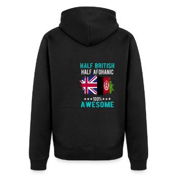 Halb Brite Halb Afghane - Unisex Premium Bio Zip Hoodie - Schwarz - Hinten - Nico (187cm)