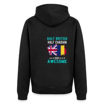 Half British Half Chader - Unisex Premium Organic Zip Hoodie - black - Back - Nico (187cm)