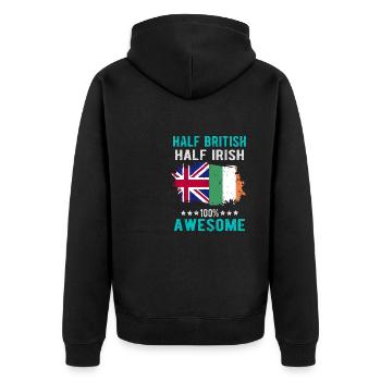Halb Brite Halb Ire - Unisex Premium Bio Zip Hoodie - Schwarz - Hinten - Nico (187cm)