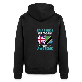 Halb Brite Halb Tansanier - Unisex Premium Bio Zip Hoodie - Schwarz - Hinten - Nico (187cm)