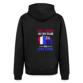 Halb Franzose Halb Neuseeländer - Unisex Premium Bio Zip Hoodie - Schwarz - Hinten - Nico (187cm)