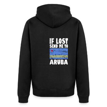 Aruba Flagge Spruch - Unisex Premium Bio Zip Hoodie - Schwarz - Hinten - Nico (187cm)