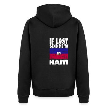 Slogan du drapeau d’Haïti - Veste à capuche bio Premium Unisexe - noir - Dos - Nico (187cm)