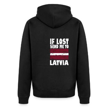 Slogan du drapeau de lettonie - Veste à capuche bio Premium Unisexe - noir - Dos - Nico (187cm)