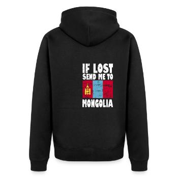 Mongolia Flag Saying - Unisex Premium Organic Zip Hoodie - black - Back - Nico (187cm)