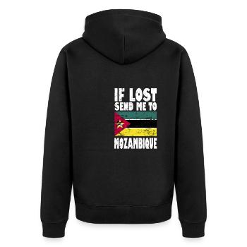 Mosambik Flagge Spruch - Unisex Premium Bio Zip Hoodie - Schwarz - Hinten - Nico (187cm)