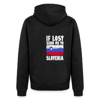 Slowenien Flagge Spruch - Unisex Premium Bio Zip Hoodie - Schwarz - Hinten - Nico (187cm)