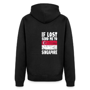 Singapur Flagge Spruch - Unisex Premium Bio Zip Hoodie - Schwarz - Hinten - Nico (187cm)