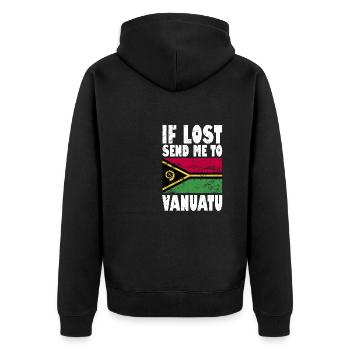 Vanuatu Flagge Spruch - Unisex Premium Bio Zip Hoodie - Schwarz - Hinten - Nico (187cm)