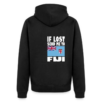 Fiji Flagge Spruch - Unisex Premium Bio Zip Hoodie - Schwarz - Hinten - Nico (187cm)