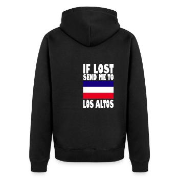 Los Altos Flag Saying - Unisex Premium Organic Zip Hoodie - black - Back - Nico (187cm)