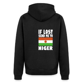 Niger Flagge Spruch - Unisex Premium Bio Zip Hoodie - Schwarz - Hinten - Nico (187cm)