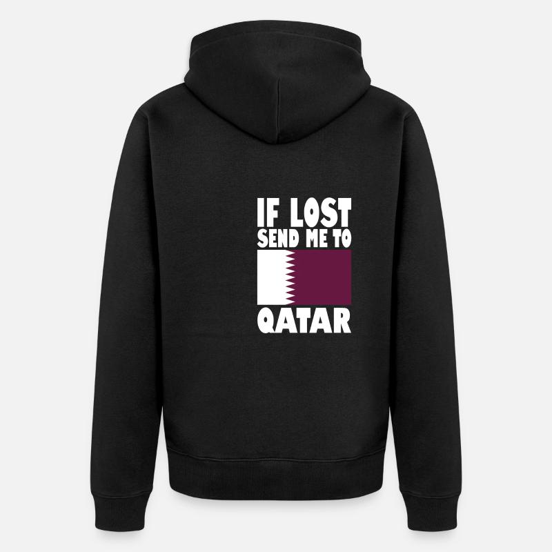 Slogan du drapeau du Qatar - Veste à capuche bio Premium Unisexe - noir