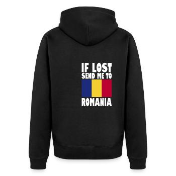 Romania Flag Slogan - Unisex Premium Organic Zip Hoodie - black - Back - Nico (187cm)