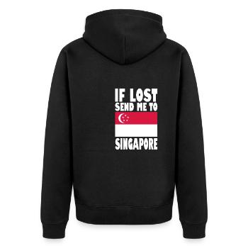 Singapur Flagge Spruch - Unisex Premium Bio Zip Hoodie - Schwarz - Hinten - Nico (187cm)